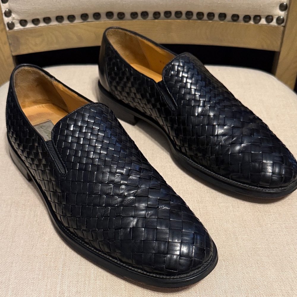 Mezlan Men’s Black Woven Leather Slip-On Loafers, Size 9.5